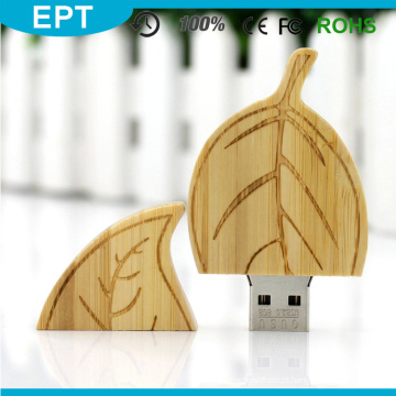 Movimentação feita sob encomenda de madeira do flash de USB do logotipo da forma de folha (TW074)